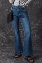 Load image into Gallery viewer, Blue High Waist Seam Stitching Pocket Flare Jeans
