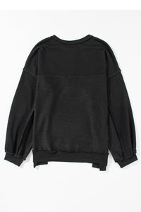 Black Oversized Exposed Seam Henley Sweatshirt | Tops/Sweatshirts & Hoodies