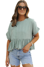 Load image into Gallery viewer, Laurel Green Textured Ruffled Hem Short Sleeve Blouse | Tops/Blouses &amp; Shirts
