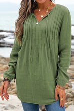 Load image into Gallery viewer, V Neck Blouse | Green Casual Pleated Textured Top
