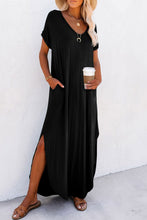 Load image into Gallery viewer, Maxi Dress | Slit Round Neck Short Sleeve Dress
