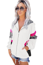 Load image into Gallery viewer, Leopard Print Hooded Jacket | White Color Block Zip-Up Hoodie
