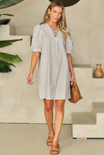 Load image into Gallery viewer, Bubble Sleeve Dress | Lace-Up V Neck Short Shift Dress
