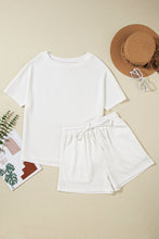 Load image into Gallery viewer, Drawstring Shorts Set | White Casual Textured Tee and Shorts
