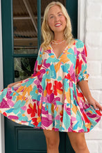 Load image into Gallery viewer, Multicolour Floral Tiered V Neck Plus Dress | Plus Size/Plus Size Dresses/Plus Size Mini Dresses
