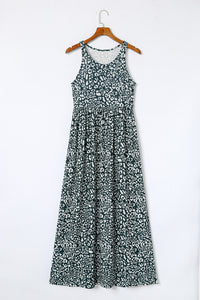 Gray Leopard Print Pocketed Sleeveless Maxi Dress