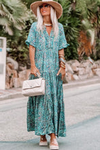 Load image into Gallery viewer, Sky Blue Paisley Print Boho Holiday Ruffle Tiered Maxi Dress | Dresses/Maxi Dresses
