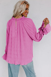 Pink Striking Pleated Flared Cuff Long Sleeve Blouse | Tops/Blouses & Shirts