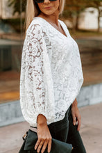 Load image into Gallery viewer, White Lace Top | Floral Crochet Loose Fit V Neck Top
