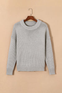 Light Grey Chunky Knit Turtle Neck Drop Shoulder Sweater | Tops/Sweaters & Cardigans