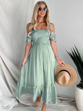 Load image into Gallery viewer, Off Shoulder Dress | Smocked Ruffle Sleeve Dress
