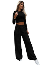 Load image into Gallery viewer, Crop Pants Set | Two-Piece Black Crop Top and Wide Leg Pants
