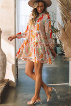 Load image into Gallery viewer, Multicolour Split Neck Puff Sleeve Flowy Printed Dress | Dresses/Mini Dresses
