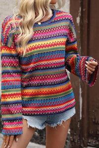 Rainbow Top | Contrast Round Neck Long Sleeve Blouse