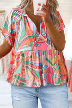 Load image into Gallery viewer, Multicolor Boho Abstract Pattern Split V Neck Flowy Blouse | Tops/Blouses &amp; Shirts
