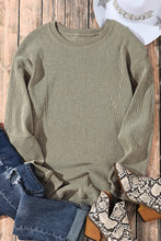 Load image into Gallery viewer, Pullover Sweatshirt | Green Solid Ribbed Knit Round Neck
