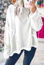 Load image into Gallery viewer, White Exposed Seam Drop Shoulder Raw Hem Oversized Sweatshirt | Tops/Sweatshirts &amp; Hoodies
