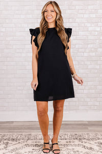 Ruffled Black Dress | Black Keyhole Back Plus Shift