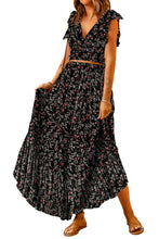 Load image into Gallery viewer, Black Multicolor Floral Ruffled Crop Top and Maxi Skirt Set | Two Piece Sets/Two Piece Dresses
