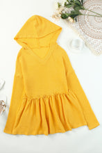 Load image into Gallery viewer, Yellow V Neck Drop Shoulder Hooded Flowy Top with Frill | Tops/Sweatshirts &amp; Hoodies
