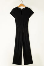 Load image into Gallery viewer, Wide Leg Jumpsuit | Black Solid Color Ribbed Short Sleeve
