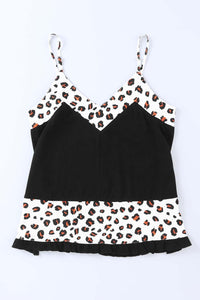 Black Leopard Patchwork Spaghetti Straps Tank Top | Tops/Tank Tops