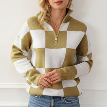 Load image into Gallery viewer, Checkered Half Zip Long Sleeve Sweater
