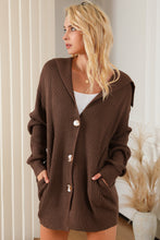 Load image into Gallery viewer, Brown Chunky Knit Lapel Collar Button up Cardigan
