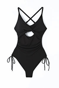 Black Ribbed Sexy Cutout Ruched Monokini | Swimwear/One Piece Swimsuit