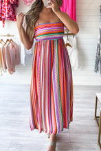 Load image into Gallery viewer, Multicolour Striped Thin Straps Smocked Back Boho Maxi Dress | Dresses/Maxi Dresses
