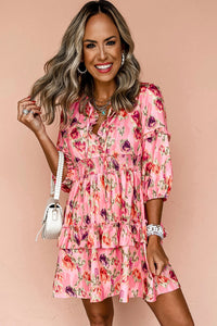 High Waist Mini Dress | Pink Abstract Print Dress