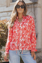 Load image into Gallery viewer, V-Neck Blouse | Fiery Red Floral Ruffled Notched
