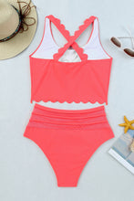 Load image into Gallery viewer, Pink Scalloped Criss Cross High Waist Bikini | Swimwear/High Waisted Swimsuit
