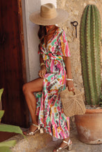 Load image into Gallery viewer, Pink Boho Tie-dye Print V Neck Maxi Dress | Dresses/Maxi Dresses
