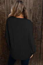 Load image into Gallery viewer, Black Faux Knit Jacquard Puffy Long Sleeve Top
