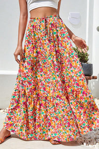 Yellow Boho Floral Print Tiered Long Skirt | Bottoms/Skirts & Petticoat