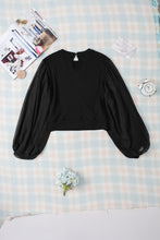 Load image into Gallery viewer, Puff Sleeve Blouse | Black Billowy Mesh Ribbed Top
