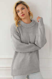 Light Grey Chunky Knit Turtle Neck Drop Shoulder Sweater | Tops/Sweaters & Cardigans