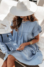 Load image into Gallery viewer, Denim Dress | Blue Ruffle Short Sleeve Tiered A-line Dress
