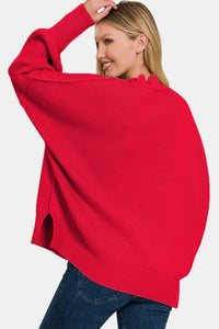 Cozy Red Oversize Sweater with Side Slits