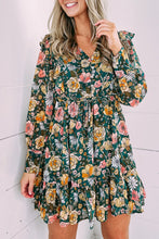 Load image into Gallery viewer, Green Buttoned Bodice Ruffled Floral Dress | Dresses/Floral Dresses
