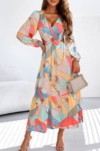 Maxi Dress | Multicolor Abstract Print Long Sleeve