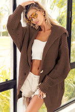 Load image into Gallery viewer, Brown Chunky Knit Lapel Collar Button up Cardigan
