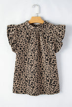 Load image into Gallery viewer, Ruffle Sleeve Top | Khaki Animal Print Blouse
