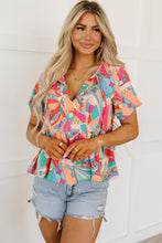 Load image into Gallery viewer, Multicolor Boho Abstract Pattern Split V Neck Flowy Blouse | Tops/Blouses &amp; Shirts
