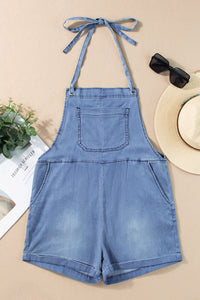 Light Blue Grommet Tie Straps Casual Denim Romper | Bottoms/Jumpsuits & Rompers