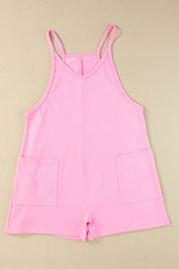 Pink Sleeveless Pocketed V Neck Jersey Romper | Bottoms/Jumpsuits & Rompers