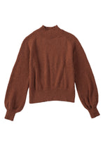 Load image into Gallery viewer, Brown Solid Color Lantern Sleeve Knitted Sweater | Tops/Sweaters &amp; Cardigans
