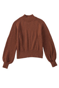 Brown Solid Color Lantern Sleeve Knitted Sweater | Tops/Sweaters & Cardigans