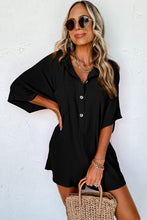 Load image into Gallery viewer, Black Half Button Collared Loose Romper | Bottoms/Jumpsuits &amp; Rompers
